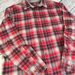Eddie Bauer Red Grey Plaid Flannel Button Placket Shirt, Unisex, Men’s 2XL